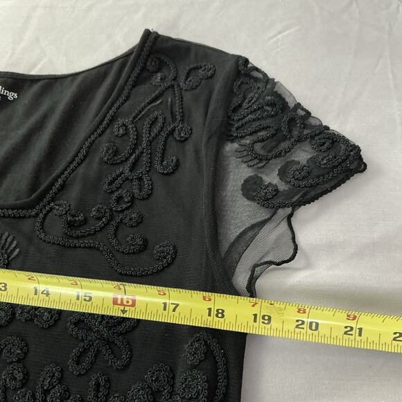 Soft Surroundings Black Dress Raised Embroidery Flutter Lace Sleeves Size Large - Picture 8 of 11